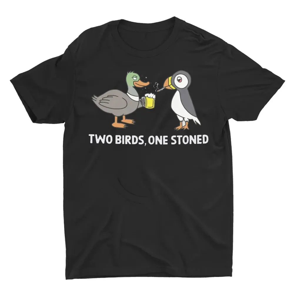 Two Birds One Stoned Funny Unisex Tshirt Bella Canvas Tee Cotton Retro Street Fashion Men's Shirt Short Sleeve Design T Shirt