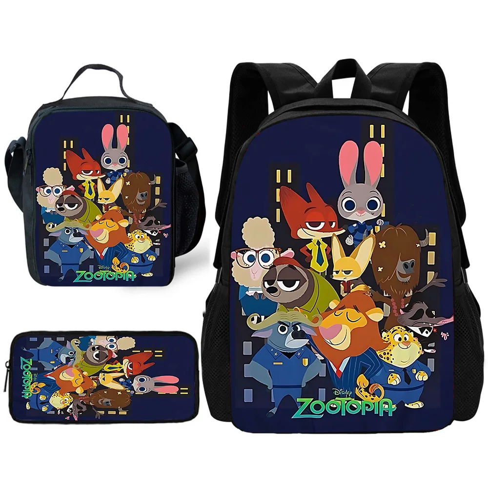 Disney Z-zootropolis Anime Child School Backpack with Lunch Bags ,Pencil Bags ,School Bags for Boys Girls Best Gift