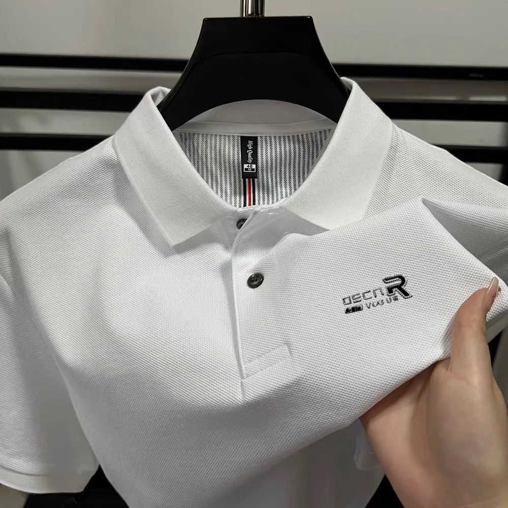 

100% чистый хлопок 2025 новый легкий роскошный бренд мужская Рубашка Polo поло с короткими рукавами летняя мода R значок гольф блузка футболка для отдыха