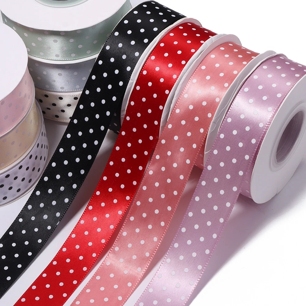 25 Yards/Lot 25mm Gepunktete Bedruckte Satinbänder DIY Bastelmaterial Handgemachtes Material Hochzeit Party Dekoration Geschenkverpackung Weihnachten – Detail 4