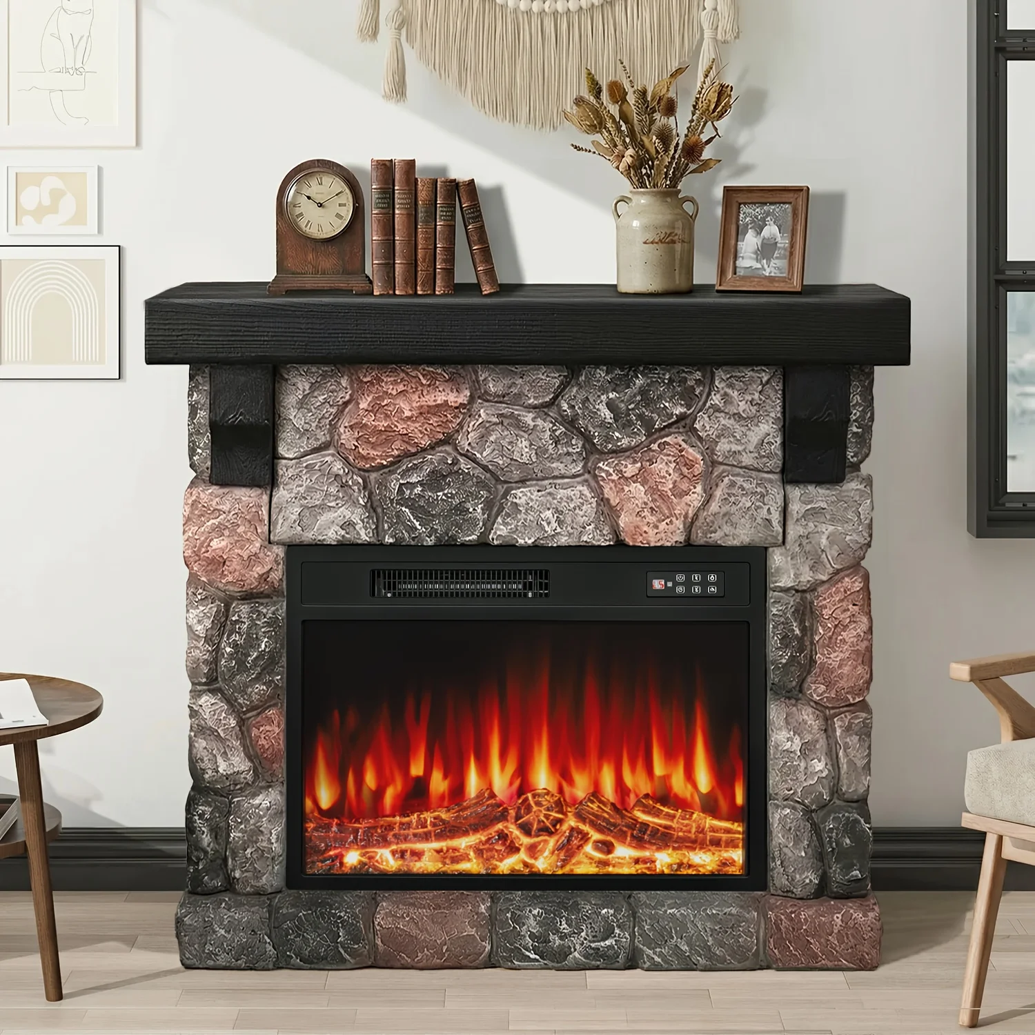 

36" /40" Electric Fireplace with Mantel, 23 Inch Electric Fireplace Insert, TV Stand Freestanding Stone Fireplace Heater with Remote Control Timer LED Flame for Living Room