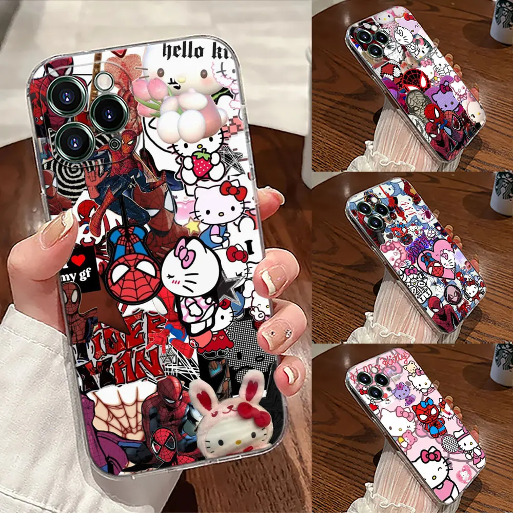 

Spider-man Hellos-Kittys Transparent Phone Case For iPhone 17 Pro Max 17E 11 12 13 14 15 16 Pro Max Plus 17 Air 16E 7 Soft Cover