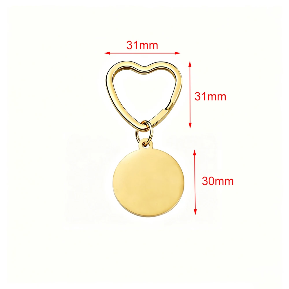 Fnixtar 10pcs 20-30mm Round Disc Pendant Key Chain Heart Shape Ring Keyring DIY Stainless Steel Keychain Jewelry Wholesale