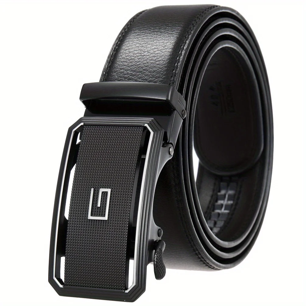 

Men's Fashion Luxury Genuine Leather Embossed Belt with Letter G Automatic Alloy Buckle - Fashionable Accessory for Casual Jeans, Adjustable