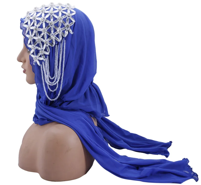 

Muslim Luxury Africa Women Headscarf Shawl Long Tail All Match Soft Scarf Head Cover Diamond Tassel Red Beading Muslim Hijab H2