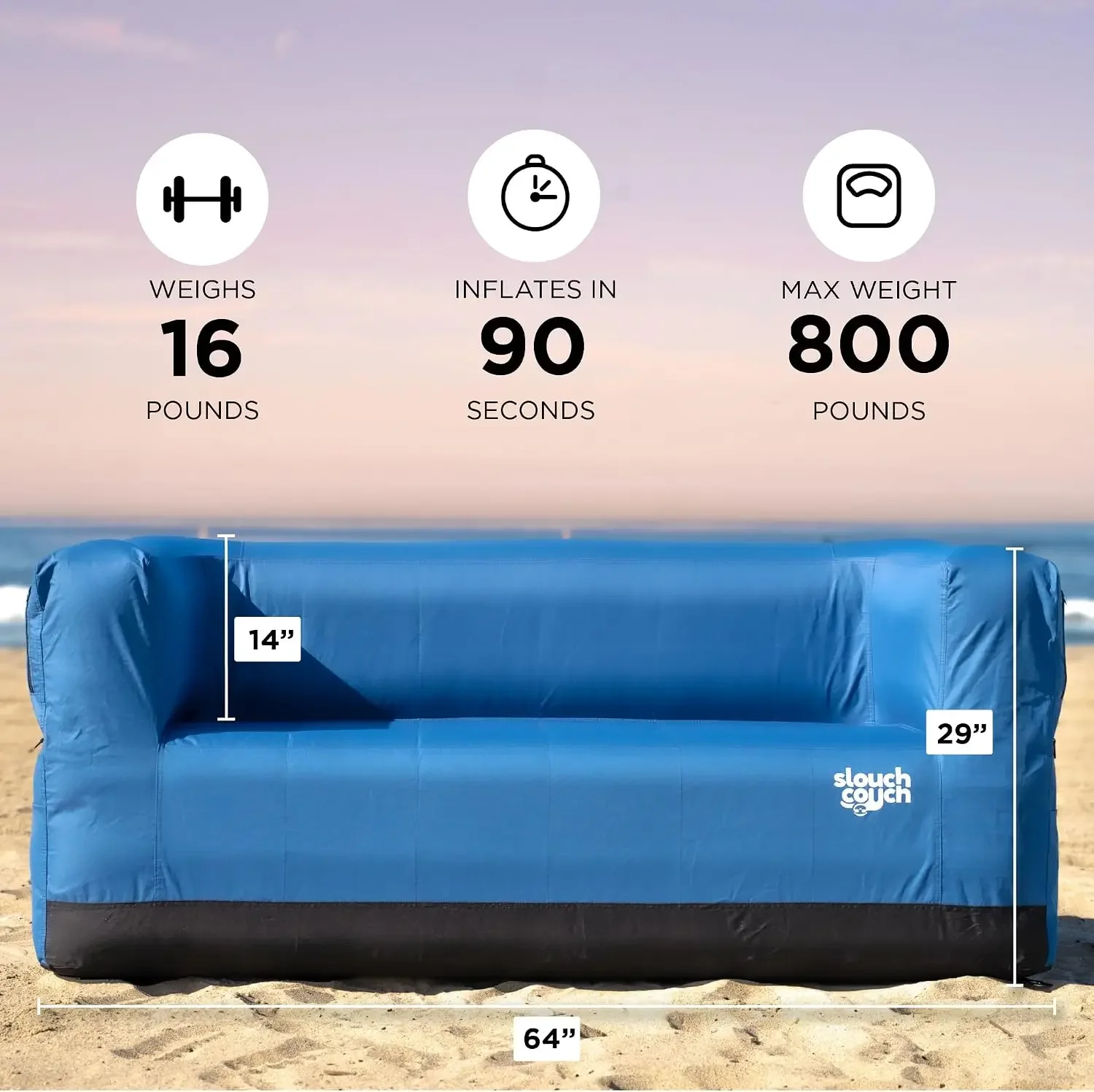 | Air Sofa with Built-in Pump, Hidden Cup Holders, Storage Pockets | Durable Blow Up Couch with High-Performance Fabric for Camp