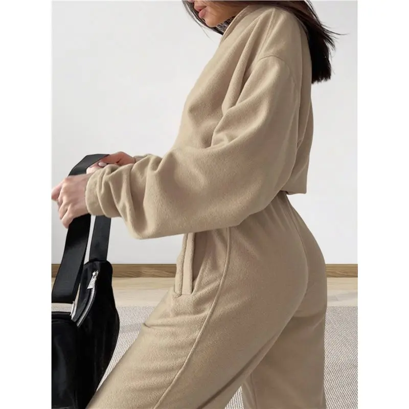 CYL-Womens 2 Piece Outfits Lounge Sets Polar-Fleece Half Zip Pullover And Baggy Sweatpants With Pockets