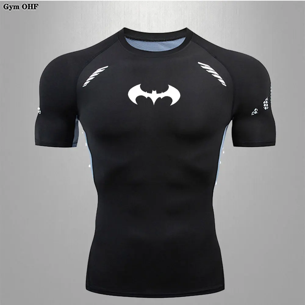 T-shirt de sport de compression à séchage rapide pour hommes, haut de fitness, t-shirt serré, chemises d\'entraînement de gym, maillot de course