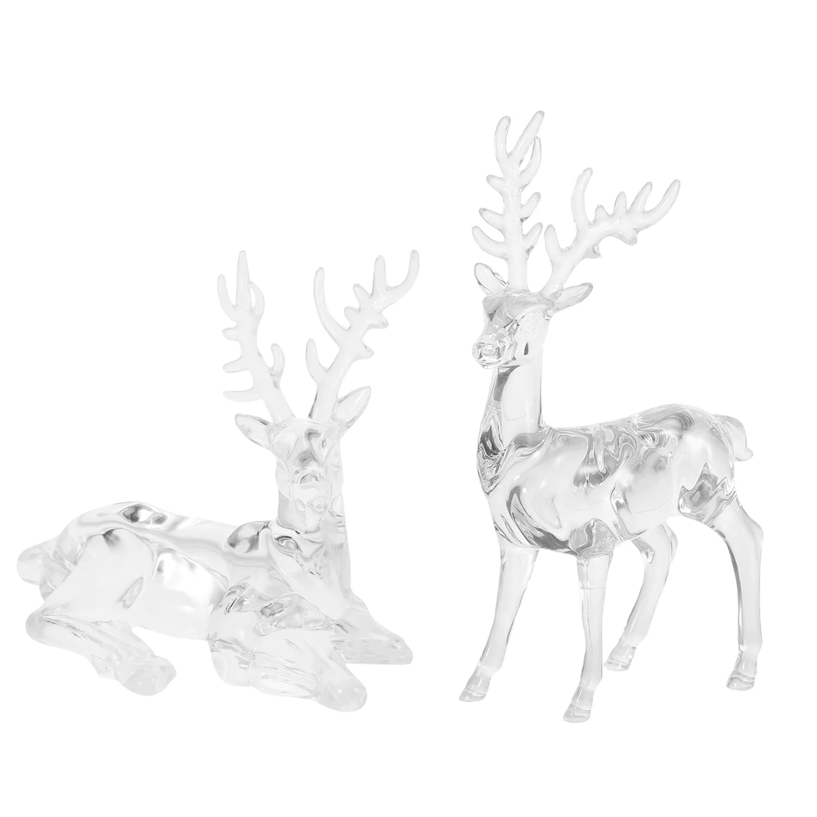 

2Pcs Clear Acrylic Reindeer Decor Christmas Elk Ornaments Sitting Standing Deer Holiday Tabletop Decorations Deer Table Decor