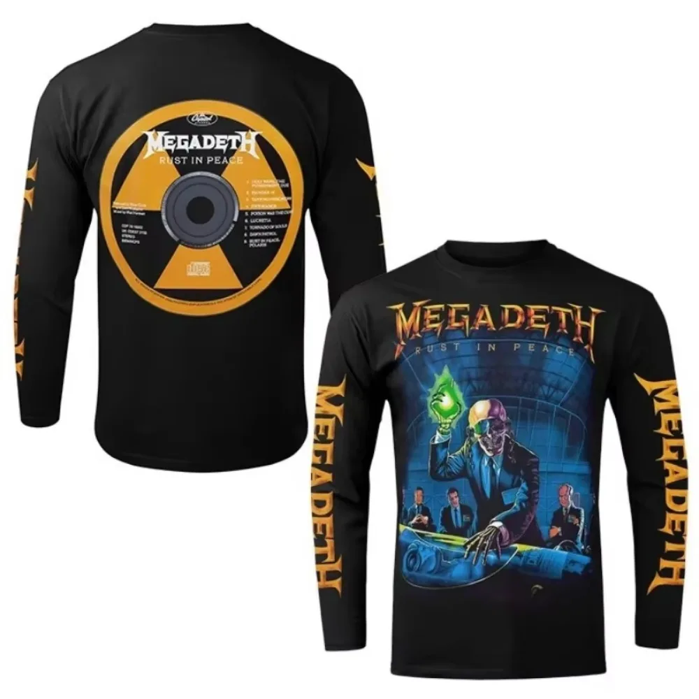 3D-gedrucktes Unisex-Langarm-T-Shirt, Megadeth Punk Metal Rock Band Shirt, Herbstmode, amerikanische Streetwear, Retro-Freizeit-Oberteil – Detail 2