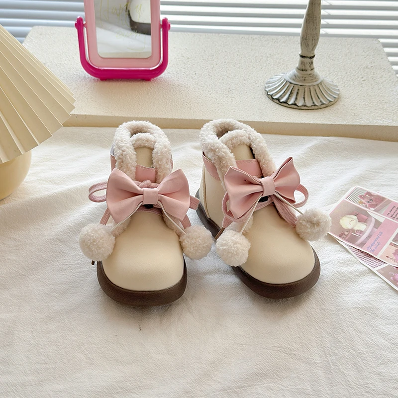

Кожаные ботинки для девочек с милыми большими бантами, детские ботинки принцессы с мягкой подошвой, новинка зимы 2025, детские ботильоны, элегантные для девочек