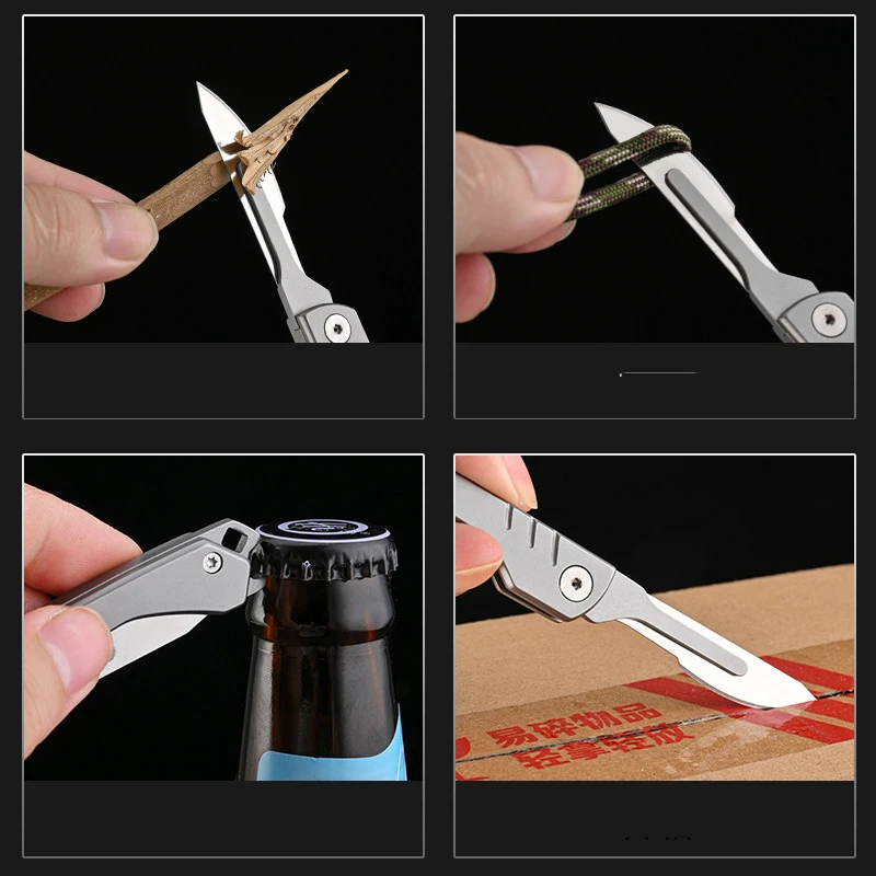 EDC Stainless Steel Scalpel Bottle Opener Replaceable Blades Folding Knife Multifunctional Outdoor Survival Camping Tool