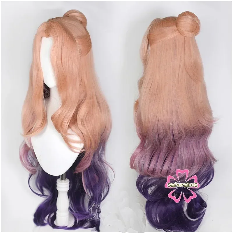 LOL Ocean Song Seraphine Cosplay Wig Pink Purple Mixed Long 100cm Buns Synthetic Wigs Hair for Halloween Costume Party Role Play