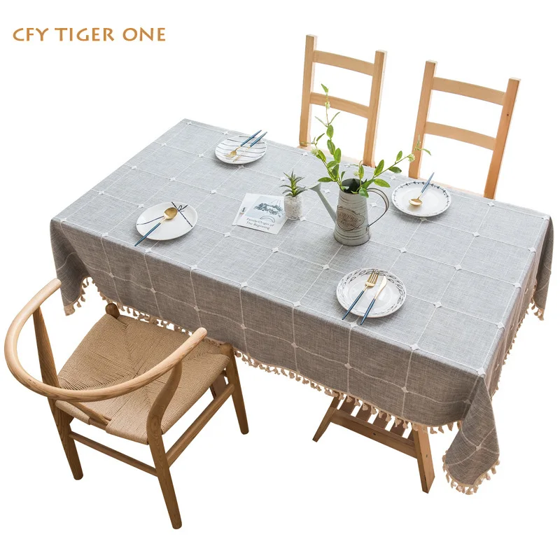 

American Embroidered Plaid Tablecloth Antifouling Rectangular Tablecloth Washable and Oil Resistant Coffee Table Mat Table Cover