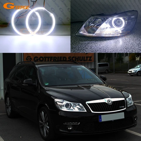 Для SKODA OCTAVIA MK2 A5 FL Facelift 2009-2013: Комплект сверхъярких светодиодных COB-ламп Angel Eyes (кольца Halo) для дневных ходовых огней