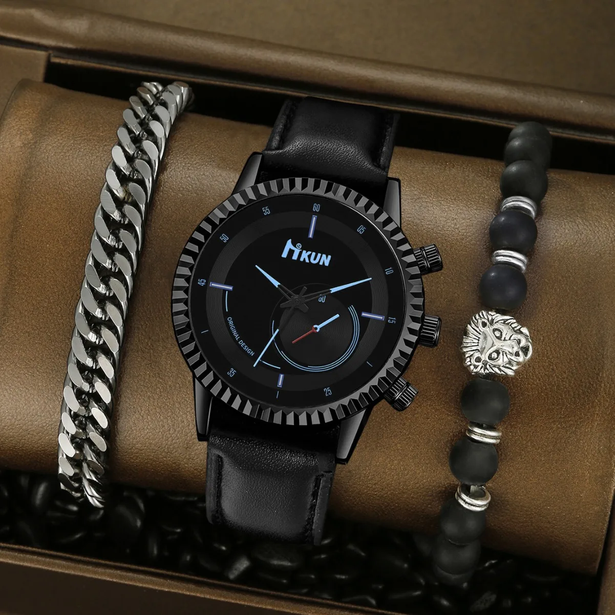 

3Pcs men's trendy and fashionable wrist watch set, classic quartz watch