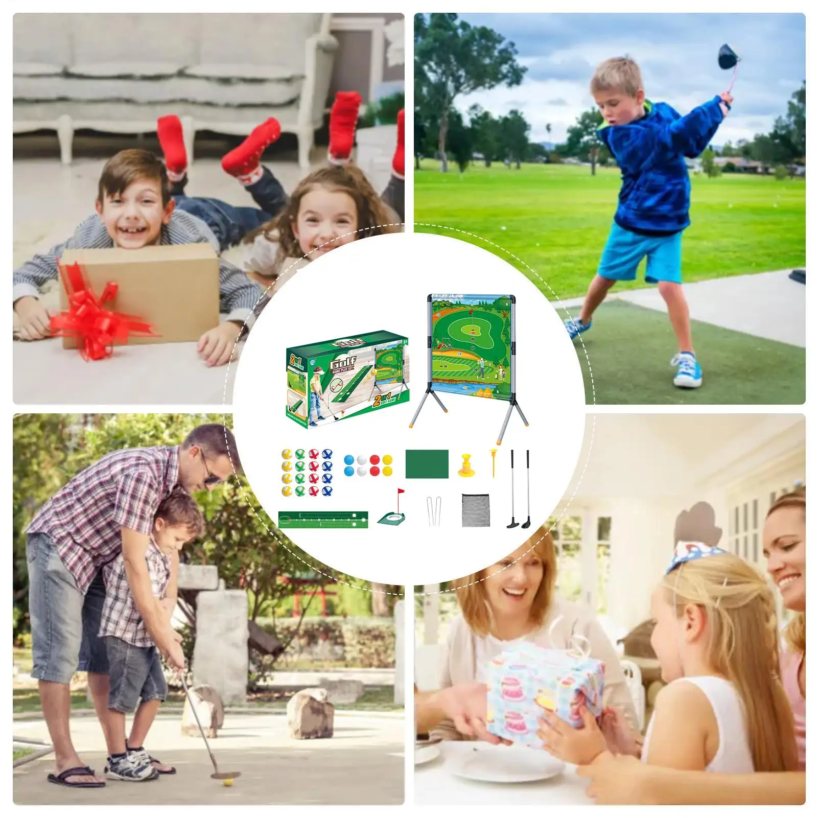 

Новый набор игр для гольфа для взрослых и детей, тренировочный коврик для гольфа с клюшью/отверстием и сетчатой сумкой для хранения флага, несколько режимов, практика по гольфу
