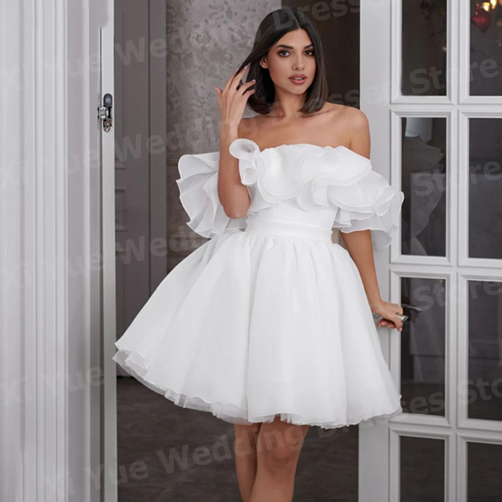 2025 curto min uma linha vestidos de casamento feminino sexy fora do ombro vestidos de noiva sem mangas sem costas personalizado robe de mariée