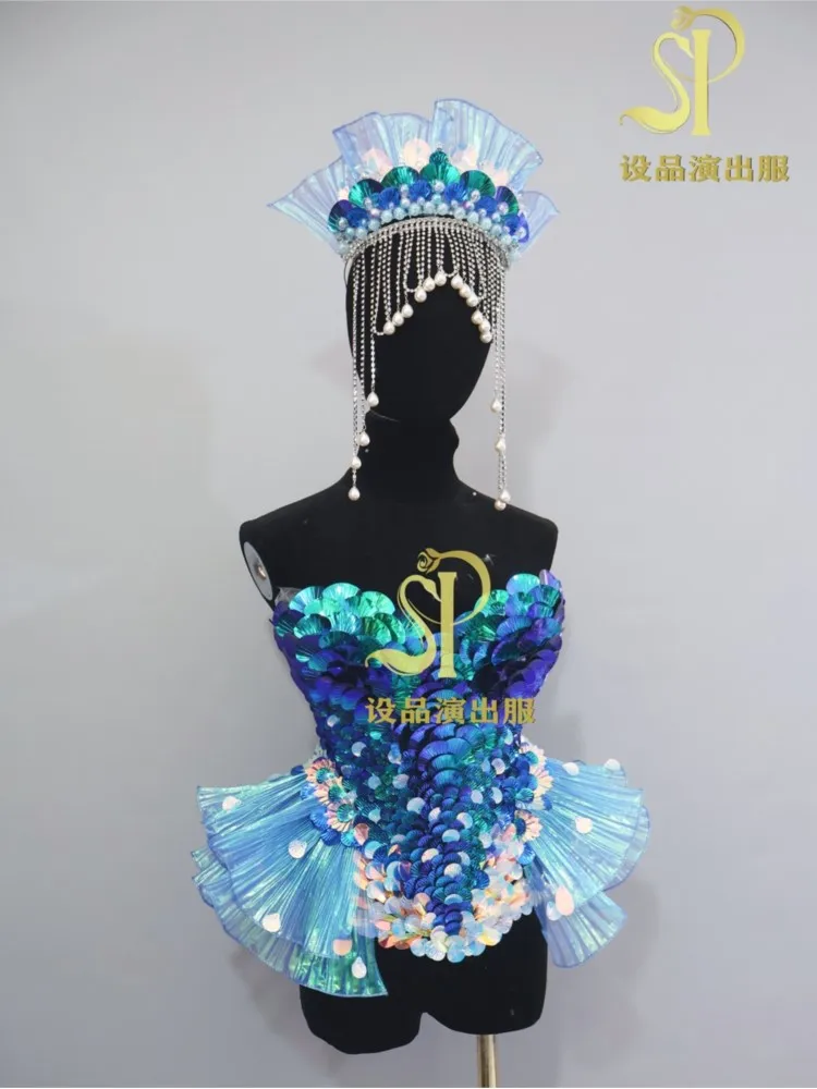 2024 Mermaid Fish Scale Costume Gogo Singer Costume Bodysuit for Women