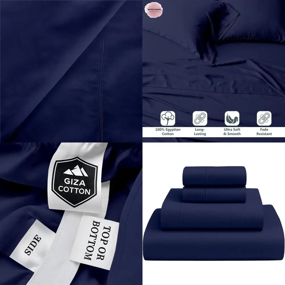 

4-Piece King Size Egyptian Cotton Sheet Set, 100% Pure Giza Cotton, Plush & Luxurious for 18 Deep Mattresses in Indigo