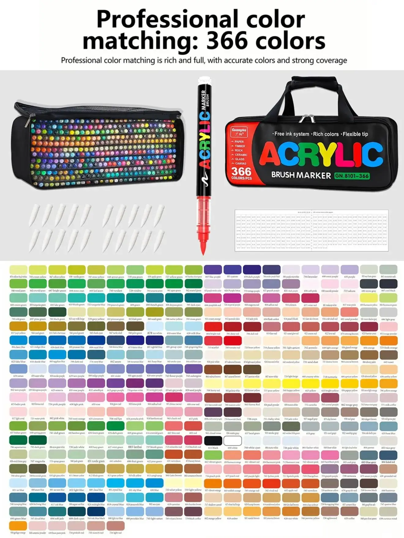 Guangna 366 Kleuren Acrylmarker Set met Draagbare Opbergtas |   Professionele verfpennen voor kunstenaars, canvas en steenverf - afbeelding 2