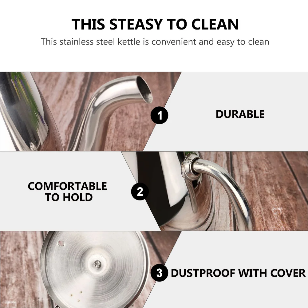 

1pc Long Spout Stainless Steel Teakettle Easy Clean For Tea Coffee Milk Home Kitchen Use Heating Water Pot