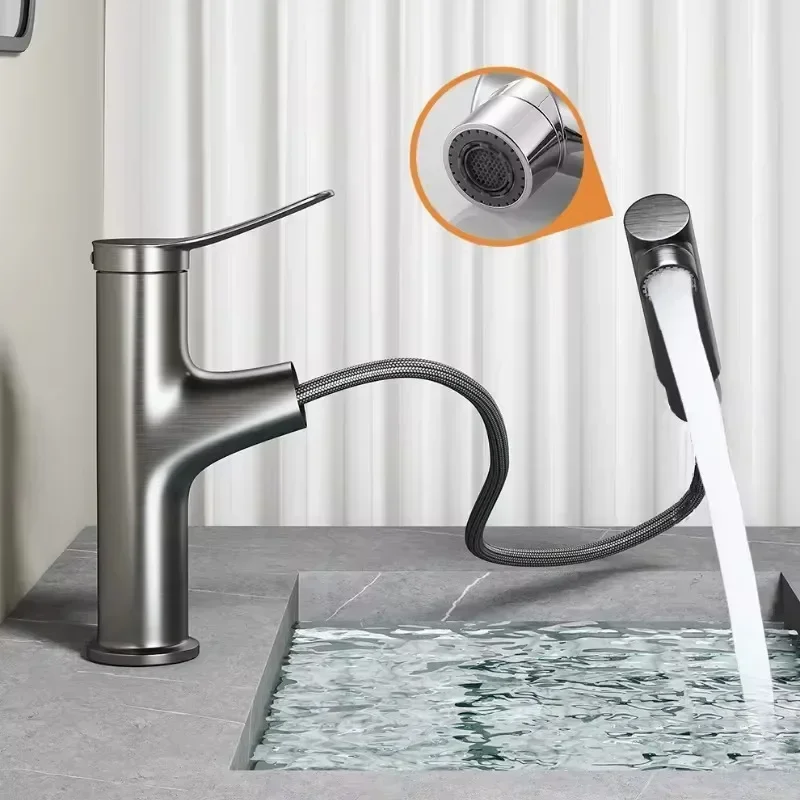 Bathroom Faucet Hot and Cold Water Outlet Bathroom Sink Pull Type Faucet Three Mode Water Outlet Washbasin Shower Faucet