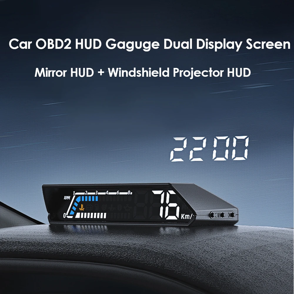 Universal OBD-II Car HUD Digital LCD Display | Water Temp & RPM Gauge 2in1 Head-Up Display for All Vehicles