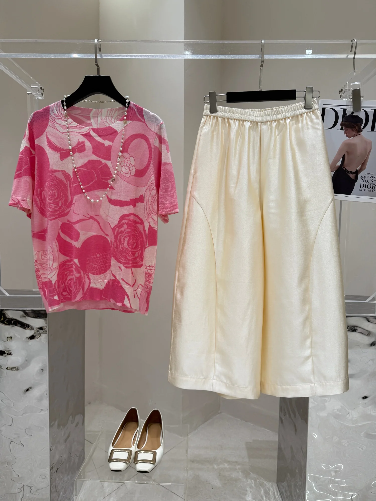 

Ele Summer New Arrival Two-Piece Set Luxury Sensation Mom Faionable High-Quali Print Pattern ort Sve round Ne