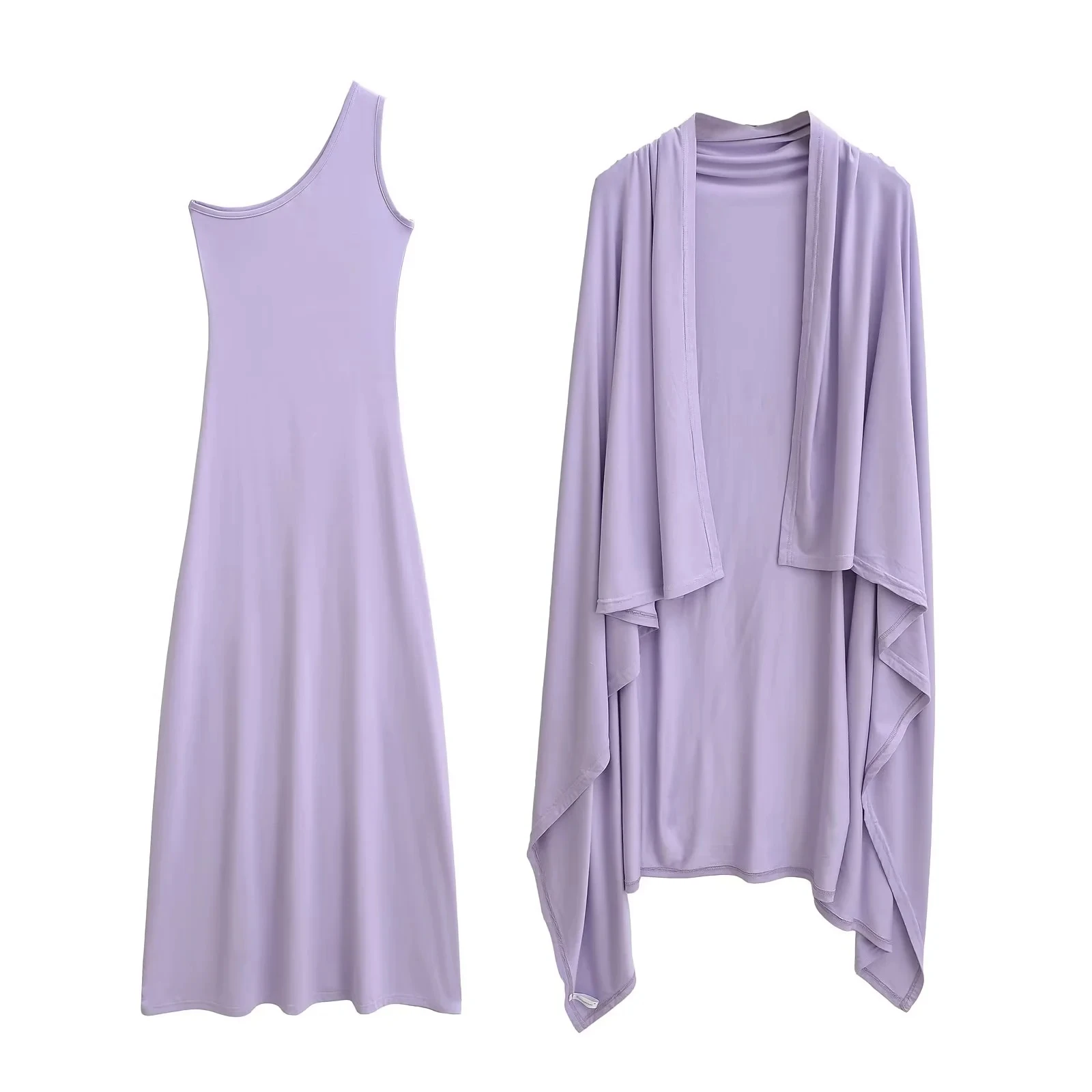 

Purple Pure Desire Sle oulder Bared Strap Dr Women's Waist Slimming Svel Dr awl Two Piece Set High Waist Skirt