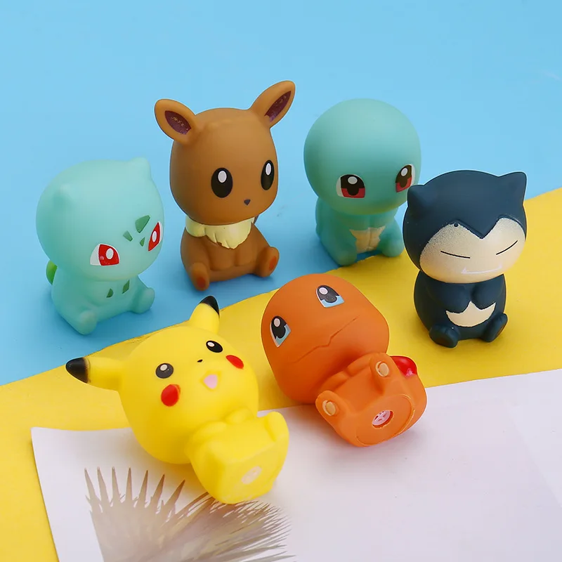 Pokemon Anime Pikachu Bulbasaur Charmander Squirtle Eevee Snorlax postacie z kreskówek wokalna zabawka do kąpieli dla dzieci zabawki łazienkowe dla dzieci