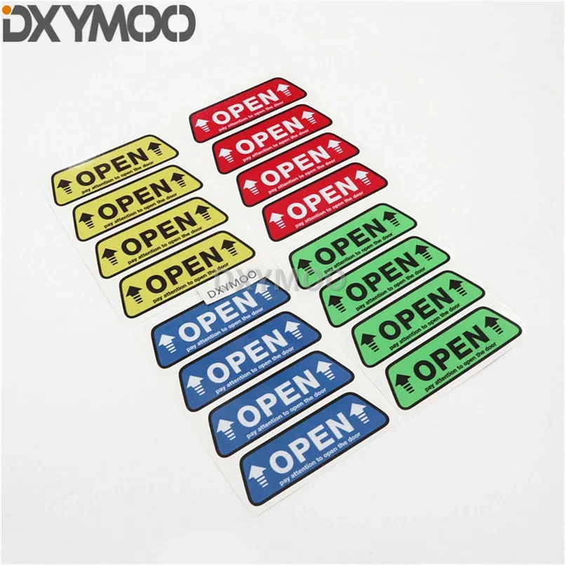 4PCS Car Styling Caution Pay Attention To Open The Door Automobile Truck Body Window Tail Door Sticker Bumper