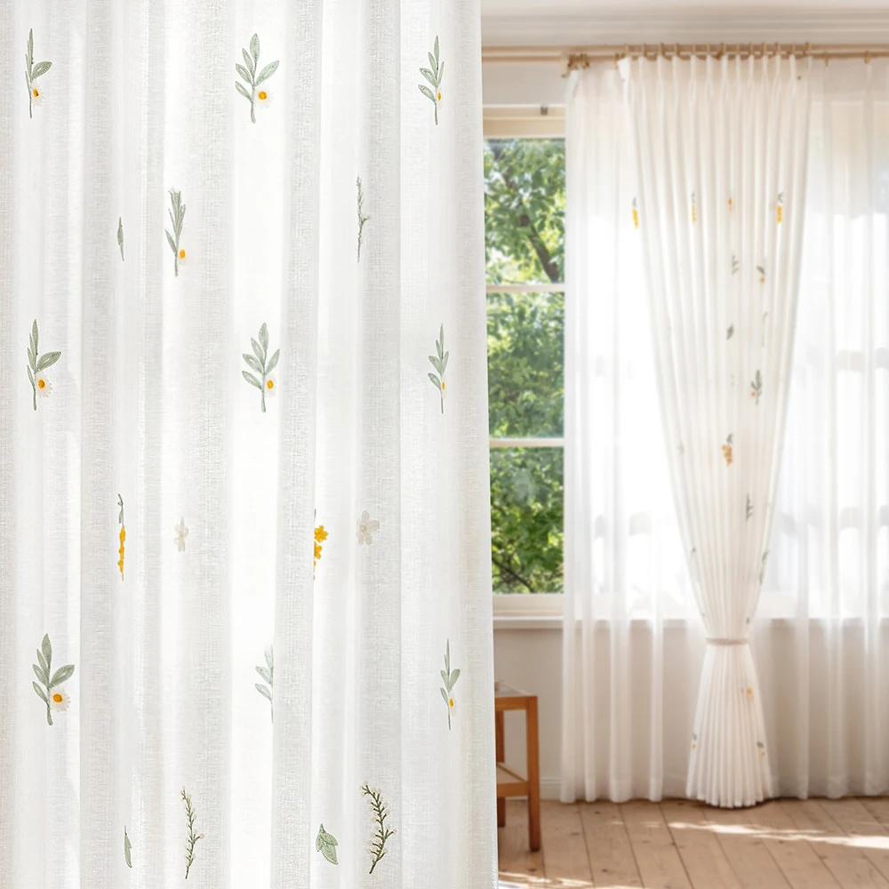 1 Stück Frischer Blumiger Jasmin-Druck Transparenter Vorhang, Leichter Sonnenschutz UV-Schutz, Geeignet für Wohnzimmer Schlafzimmer Balkon Party