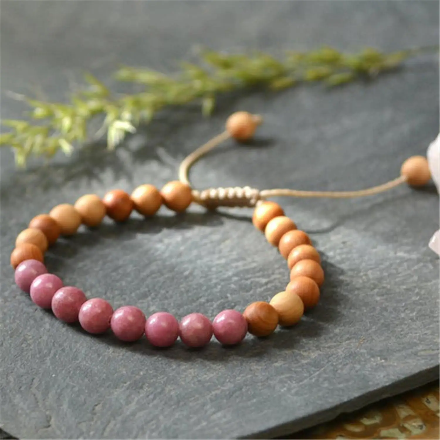 

Rhodonite Gemstone Beads Mala Bracelet Trendy Handmade Charm Ethnic Bangle Beaded Women Men Prayer