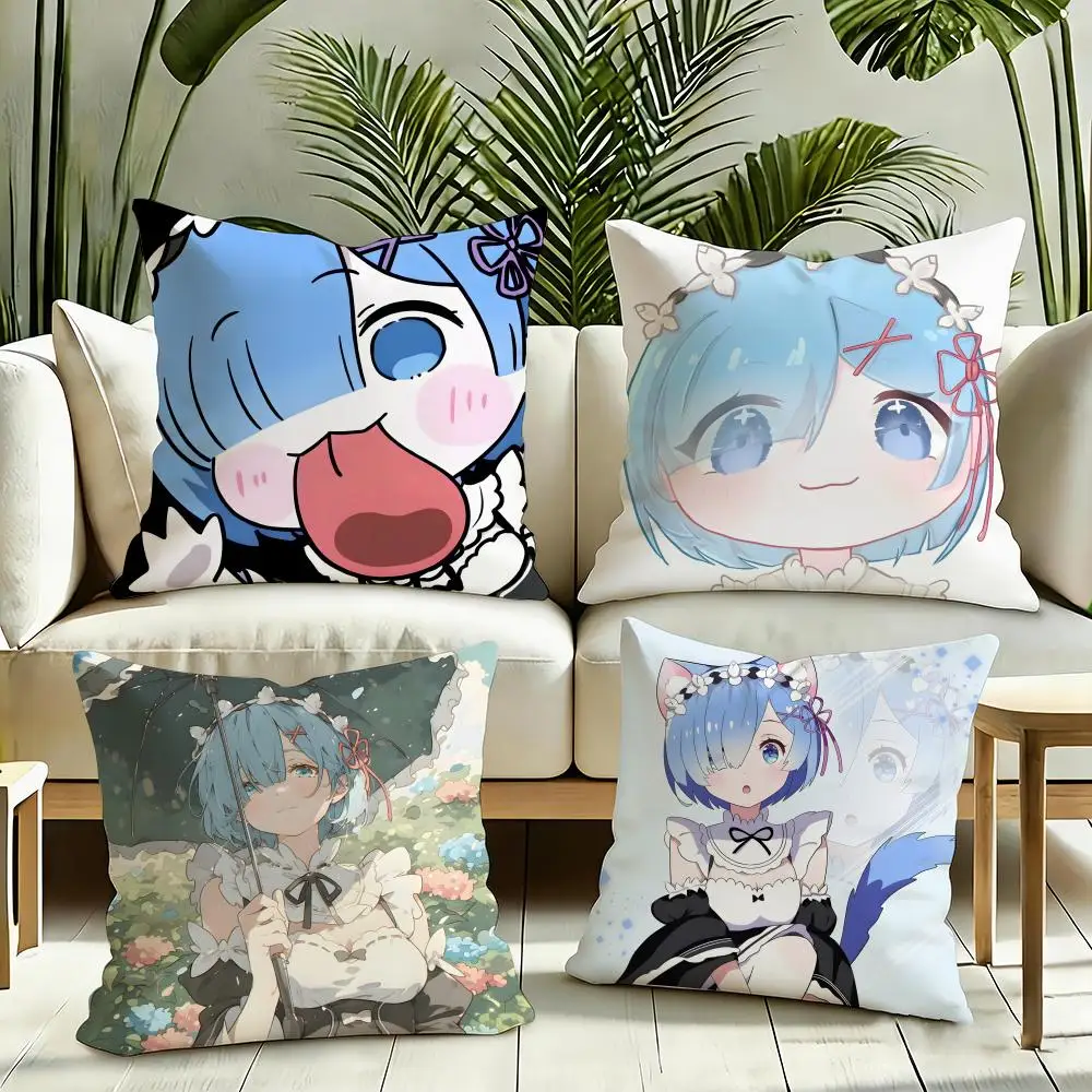 Housse de coussin Anime Cute R-Rem en peluche courte et soyeuse, fermeture éclair invisible, anti-poussière, pour canapé, décoration de la maison