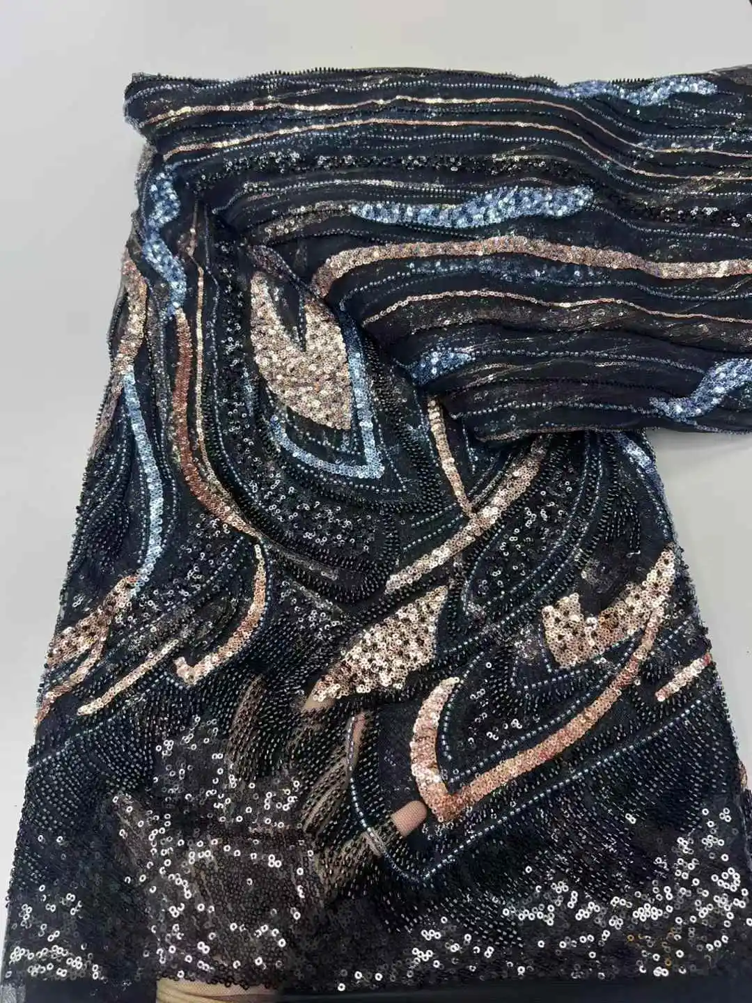 عالية الجودة الأفريقي أقمشة الدانتيل الترتر شبكة الدانتيل فرنسا الفاخرة الخرز المطرزة تول أقمشة الدانتيل للخياطة-ZX