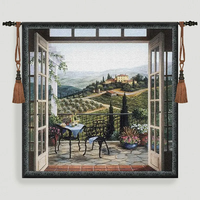 Landscape series pure cotton jacquard machine woven tapestry classical noble European tapestry wall decoration