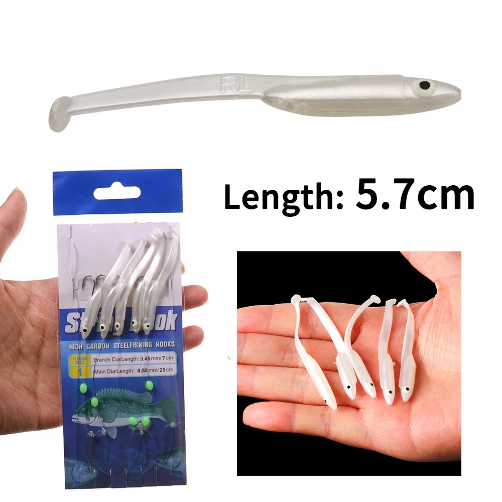 10pcs Saltwater Fishing Small Eel Lure Bait  Soft Platic Fish Lure with Eye for Sabiki Rig Lumo White Green Red Blue Color