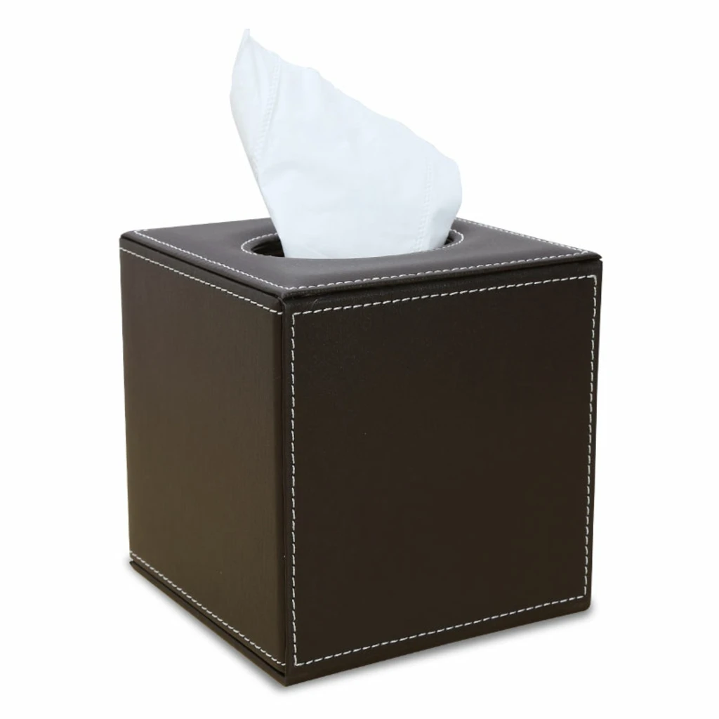 PU Leather Square Facial Tissue Box Cover Elegant Countertop Tissue Container Paper Napkin Holder for Home Living Room