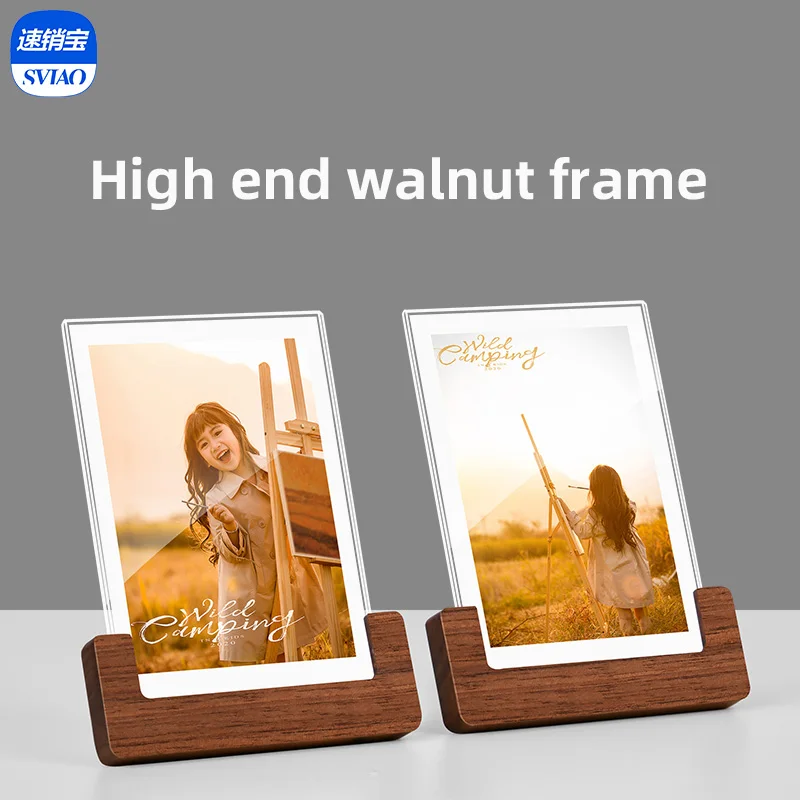 

1pcs clear photo frame walnut display stand poster display stand for room desk home decoration photo frame