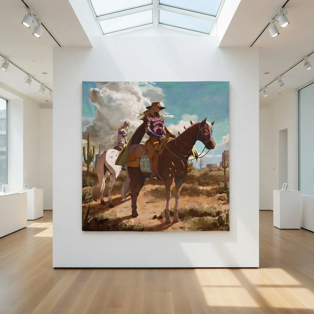 Anime Adventure Cowboy Tapestry Flat Print Western Desert Horse Racing Wall Hanging for Living Room Bedroom Dorm Decor