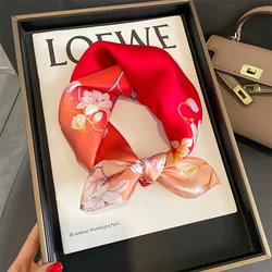 2024 Small Scarf Real Silk Hair Band Lady Neckerchief Foulard Neck Tie Design Printed Women Bandana Spring Summer Scarves New