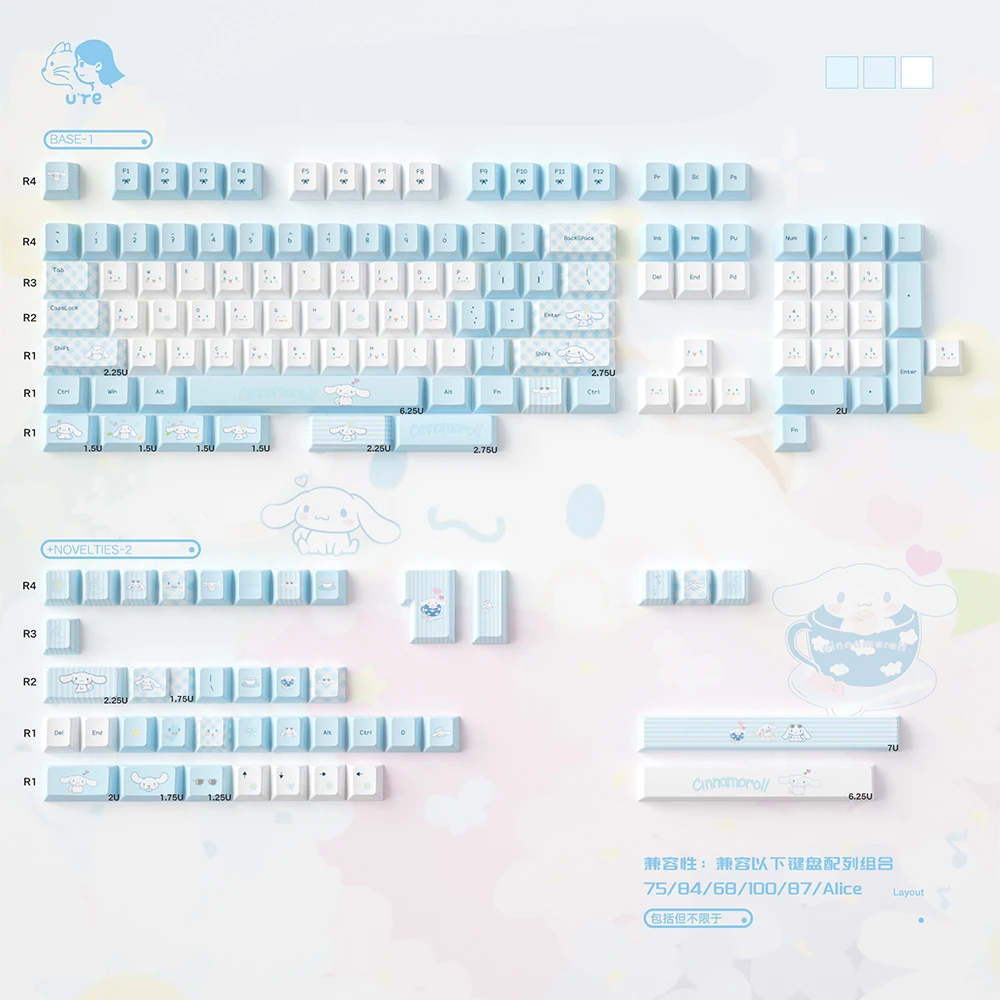 

Blue Cute PBT keycaps 152 keys Large Set Dye-Sub Cherry Profile keycaps For MX Mechanical keyboard Girl keyboard keycaps