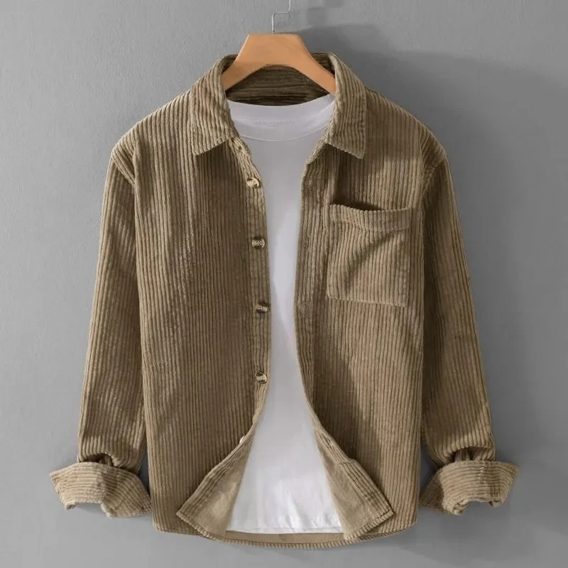 Men's Thick Corduroy Shirt Jacket, Long Sleeve With Pockets, Loose Fit Casual Button Down Shirts, Autumn Spring Outerwear