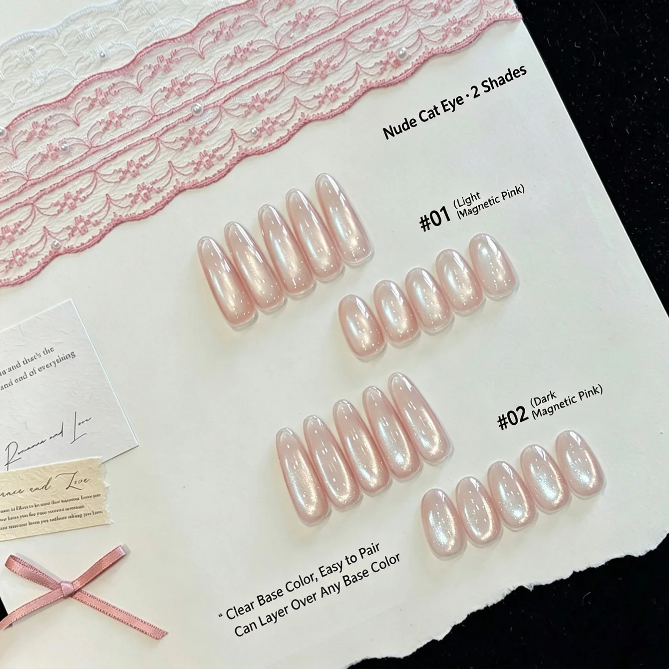 MIANEL 10ML 2‑Color Nude Pink Cat Eye Gel, Clear Base Layerable Over Any Color, Soft Pearl Water‑Light Magnetic UV Nail Gel