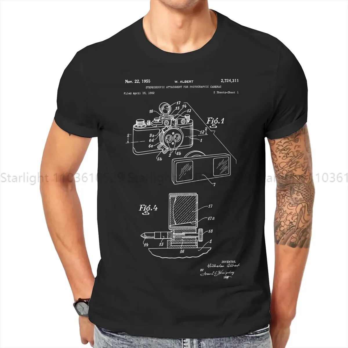 1950S Leica Stereo Drawing Man's TShirt Photographer Camera Patent O Neck Short Sleeve T Shirt Funny Gift Idea