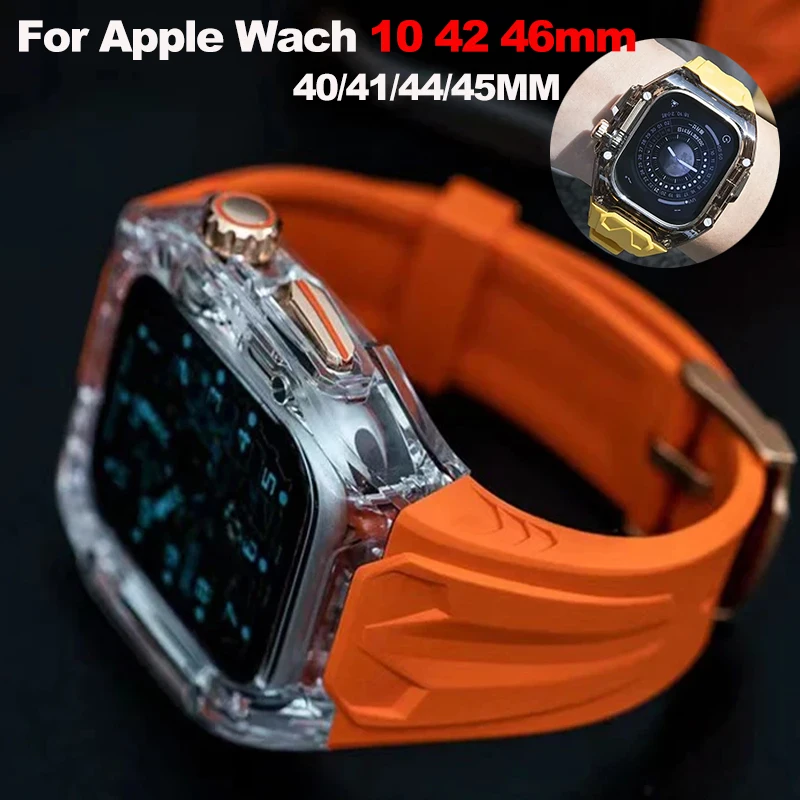 Прозрачный модификационный комплект для Apple Watch 10 46 мм 42 мм 9 8 7 45 41 мм, чехол с ремешком для IWatch 654SE 44 40 мм, резиновая лента, ремонт мода