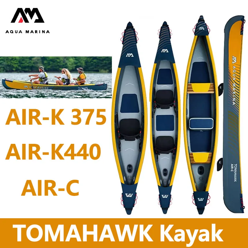 AQUA MARINA Inflatable Boat Rowing 1-3 Person Canoe Double Layer Brushed Thickened PVC With Inflatable Seat Set TOMAHAWK Kayak