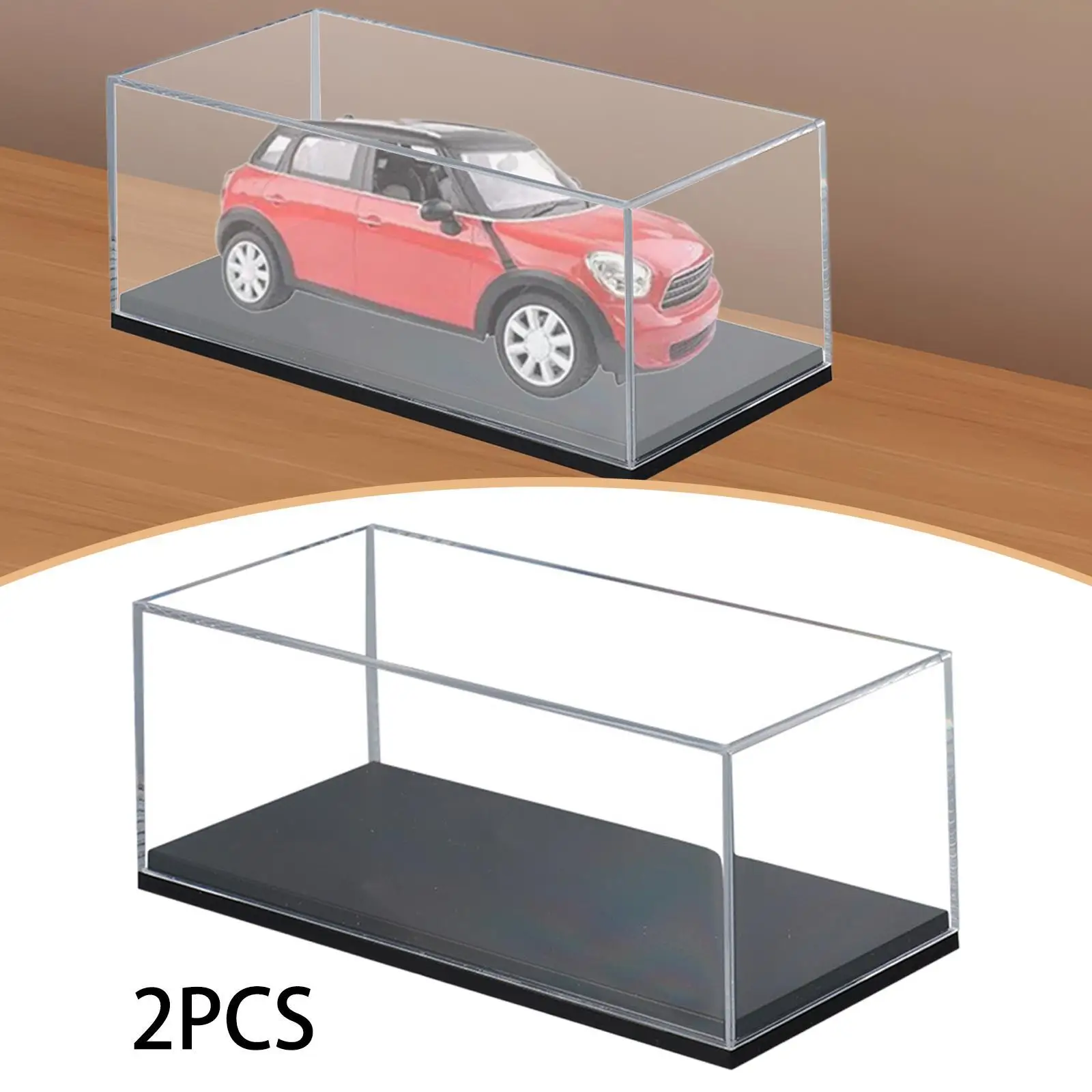2x Acrylic Model Car Display Cases 1/64 Versatile Dustproof Countertop Storage Box Showcase Transparent for Arts Memorabilia