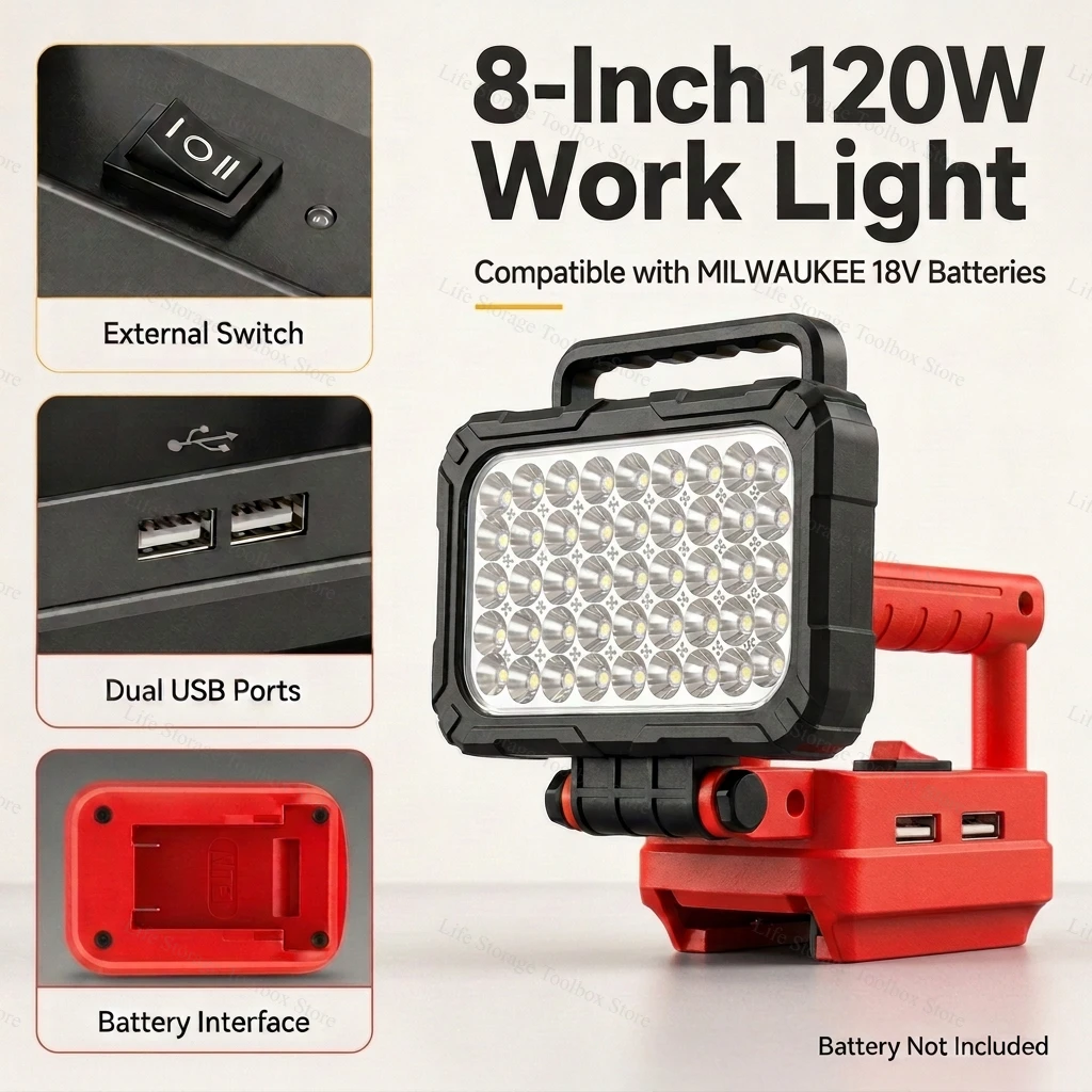 For Milwaukee LED Work Lamp 3/4/5/8 inch 18V Battery Accessory Tool Light Torch Flashlight Lantern Camping Portable Lighting
